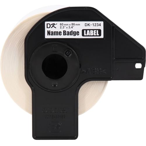 Brother Genuine DK-12343PK Die-Cut Name Badge Paper Labels, 2.3 in x 3.4 in (60 mm x 86 mm) Adhesive Name Badge White Paper Labels, 260 Labels per Roll, (3) Rolls per Box