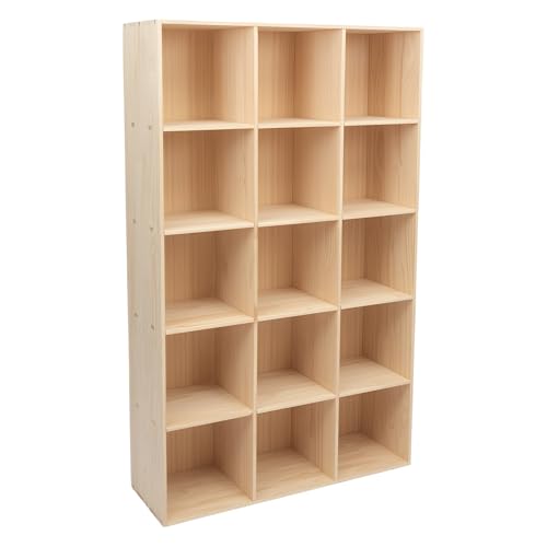 BbqLiaxon 15-Compartment Solid Mobile Cubby Storage Cabinet -Vertical Or Horizontal Bookcase - Open Book Shelf, Rectangular Wood Shelves Cube Shelf for Living Room, Bedroom, Office