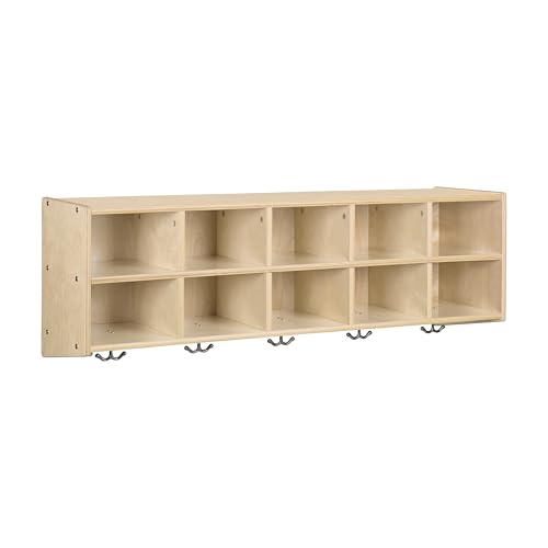 ECR4Kids Streamline 10-Section Wall-Mounted Hanging Cubby Coat Locker, Classroom Furniture, Natural