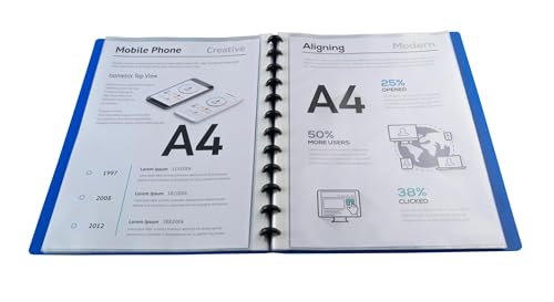 Exacompta - Ref 86362E - Box of 4 Removable Ring Binders with 30 Removable Grained Pockets - 60 Views - for A4 - Size 24.5 x 31 cm - Opaque Hard Cover - Color Blue