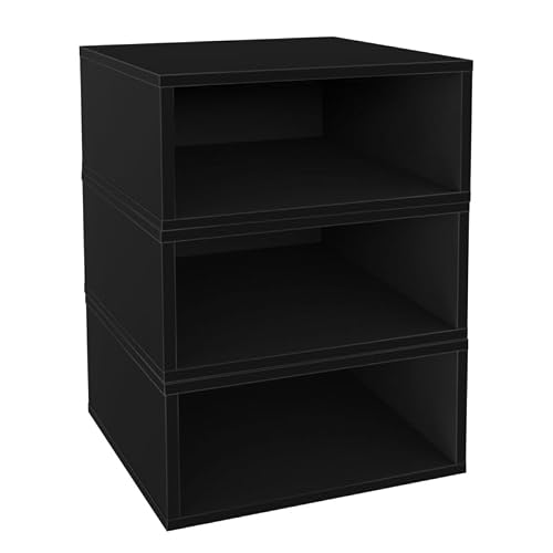 Niche Cubo Half Size Wood Stackable Storage Bookcase Shelf Organizer Cube - 3 Pack - Ebony Black