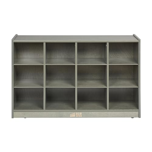 ECR4Kids 12 Cubby Mobile Tray Storage Cabinet, 3x4, Grey Wash