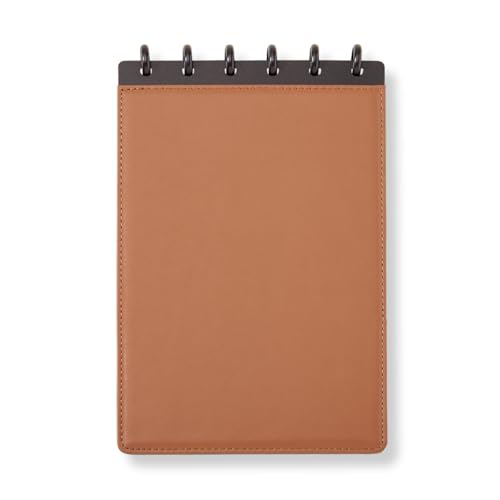 Levenger Circa Leather Memo Steno Pad in Saddle – 6″ × 9″ Disc-Bound Flip-Over Notebook with 60 Ruled Sheets, Smooth Full-Grain Leather, Refillable Circa System