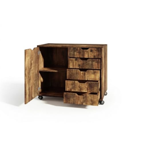 Relaxdays mobile storage cabinet, 5 drawers & 2 compartments, HWD: 65x78x40 cm, office cabinet with wheels, brown