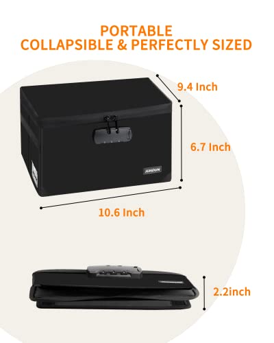 JUNDUN Index Card Holder with Lock,Collapsible Fireproof Index Card Box fits 1200 5x8-Inch Flash Cards - Business, Recipe, or Note Card Storage Boxes - Black