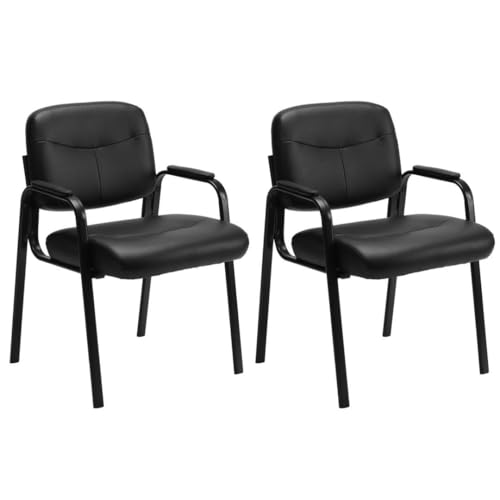 UOCFYK Reception Chairs, Leather Conference Room with Padded Arms and No Wheels for Professional Office Meeting Spaces and Guest Seating，Black-2 Pack