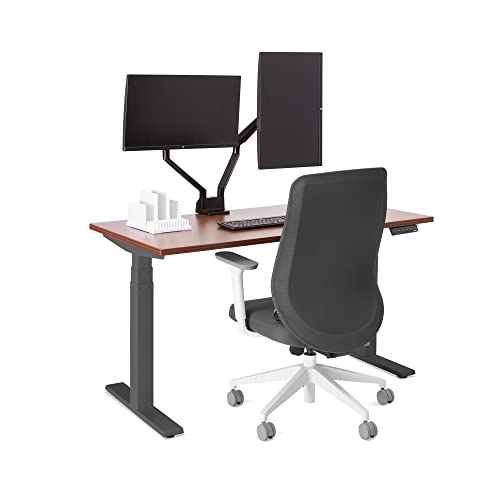 Poppin Series L Adjustable Height Single Desk, Walnut, 47", Modern Sit and Stand Solution with Charcoal Electric Legs Adjusting Height 25" to 50,5", LED Display with Four Memory Buttons