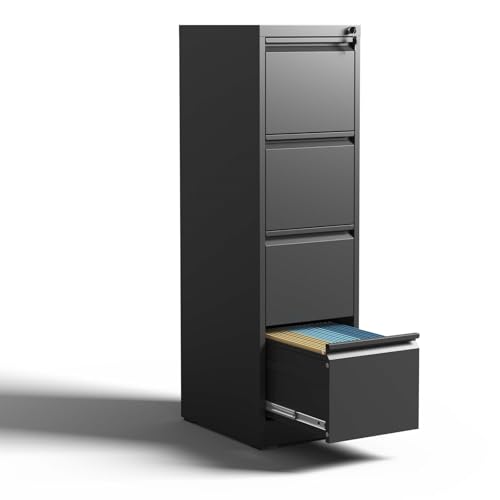 KCSWKJ 4 Drawer Metal Vertical File Cabinet with Lock Office Home Steel Vertical File Cabinet for A4 Legal/Letter Size