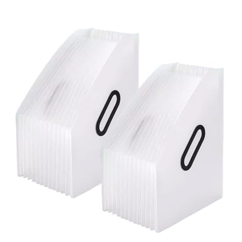 Folders,Document Organiser, Protective File Storage,A4 Desktop File Folder, Self-Standing Portable 13 Pockets,Concertina Expandable File Organiser Filing Box 2 Pcs/Black (Color : White)