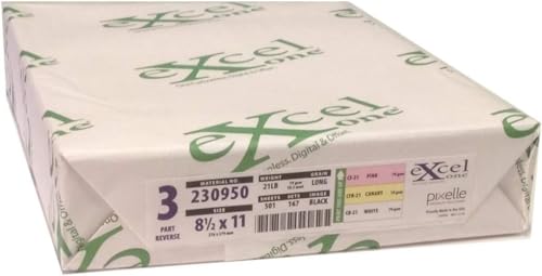 8.5 x 11 Excel One Carbonless Paper, (230950) 3 part Reverse (Bright Pink/Canary/White), 1 Ream, 167 Sets)