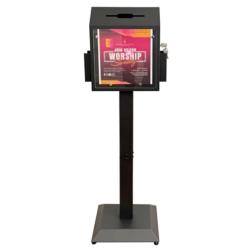 Powervize Floor Stand Offering Box, Lockable Donation & Ballot Box, Black