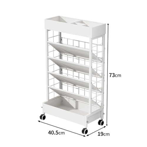 Rolling Library Book Cart, Movable 6-Layer Storage Rack with Wheels, Carbon Steel Shelf, Space Saving Narrow File Folder Organizer Cart for Study Office Classroom(Black)