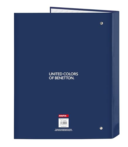 Safta Benetton Cool – Folder with 4 Rings, Ideal for Children of Different Ages, Comfortable and Versatile, Quality and Resistance, 26.5 x 33 cm, Navy Blue