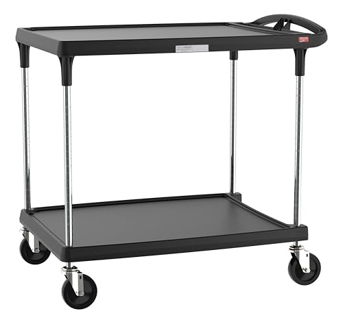 Metro myCart Plus Utility Cart - Choose-Your-Height Adjustable Heavy Duty Rolling Cart for Home, Commercial and Industrial Use - 2-Shelf, 400 lbs Capacity - 27.7" W x 40.25" L x 36.8-40.8" H - Black