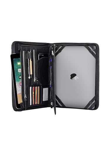 Handmade GENUINE LEATHER Business Portfolio by Jaald | Professional Organizer Men & Women | Durable Leather Padfolio with Sleeves for documents and notepad