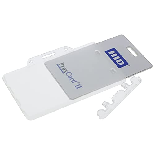 Bulk 50 Pack - Heavy Duty Horizontal Permanent Locking Badge Holder - Crystal Clear Hard Plastic Case for Photo I.D. Badges or Proximity Cards by Specialist ID