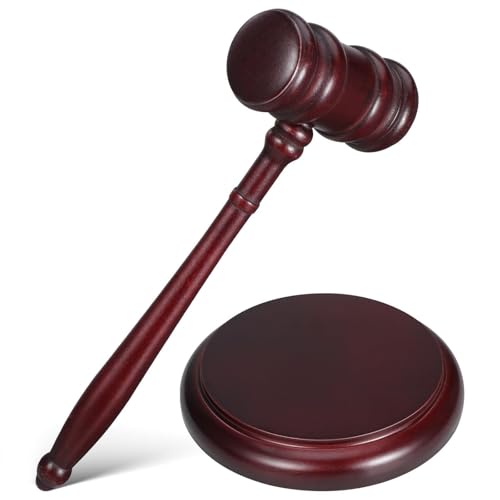 Judge Gavel and Block Set with Wooden Base, Traditional Legal Presentation Hammer for Auctions Courtroom Judges Auction Hammer