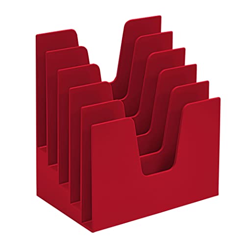 Acrimet 5 Section Incline File Sorter Organizer, Desktop Mail Holder, Red