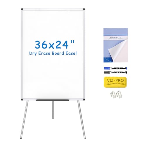 VIZ-PRO Whiteboard Easel, 36 x 24 Inches, Portable Stand Dry Erase Board
