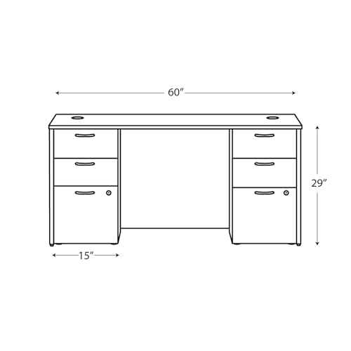 HON MOD Computer Desk, Office Desk with 6 Drawers, Walnut