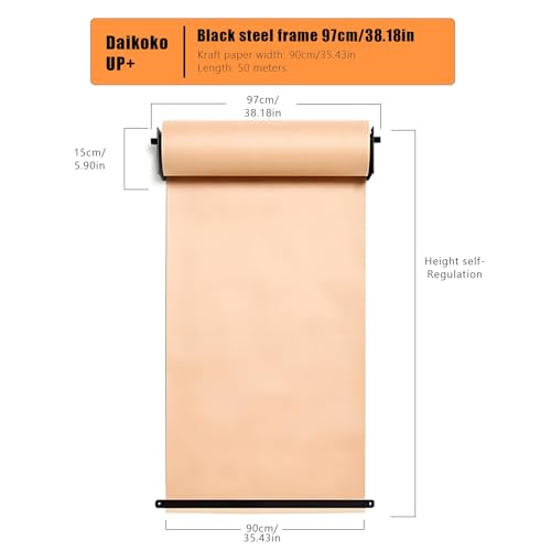 36" Kraft Paper Dispenser Holder Wall Mount Includes 50 Meter Long Brown Paper Roll, Heavy-Duty Paper Cutter Butcher Paper Dispenser to Do Lists, DIY Drawing, Taking Note, Artwork