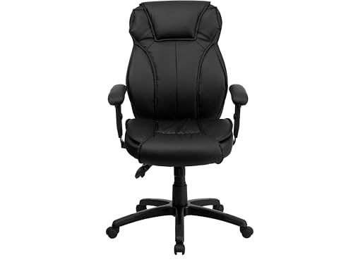 Flash Furniture LeatherSoft Swivel Ergonomic Office Chair with Arms, Black