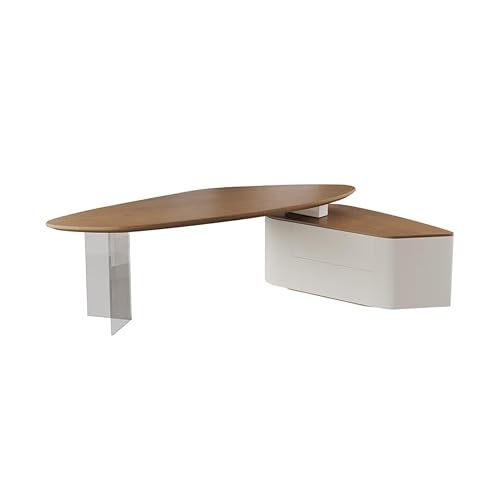 LINKIO Home Office Desks Solid Wood Special-Shaped Boss Office Work Desk, Storage Desk with Side Cabinets, Suitable for Business and Home Computer Table Desk(220x75x75cm)