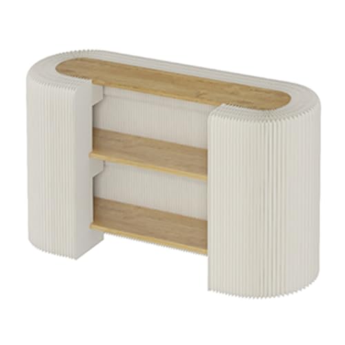 Reception Desk Front Counter Desk with 3 Tier Wood Panels Retail Counter for Checkout Computer Table for Hotel Lobby Clothing Store Office