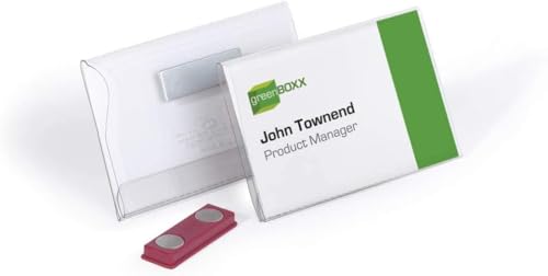 Durable Name Badge 54 x 90mm with Magnet Transparent - Pack of 25 Badges - Includes Blank Insert Cards - Perfect for Events and Visitor Management