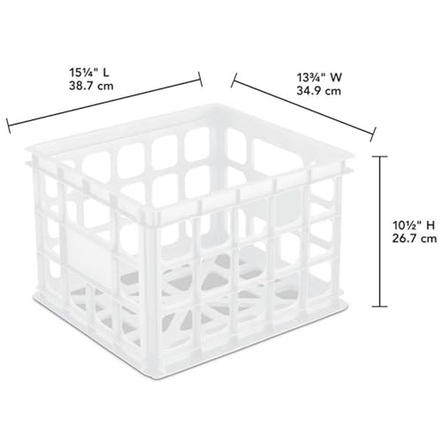 Sterilite Storage Crate, Stackable Plastic Bin Open Basket with Handles, Organize Home, Garage, Office, School, White, 18-Pack