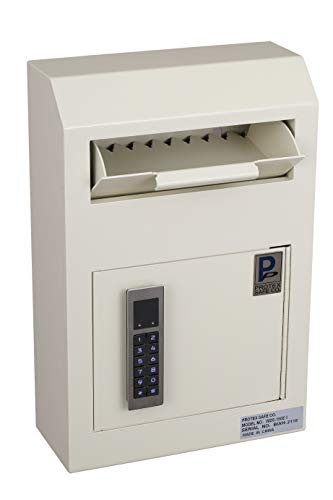 ProtexSafe Wall Mount Drop Box(WDS-150E II), Piano hinge, secure suggestions, ballots, keys, mail, money, rent checks and more, Metal baffle to protect slot, electronic lock, Off-White
