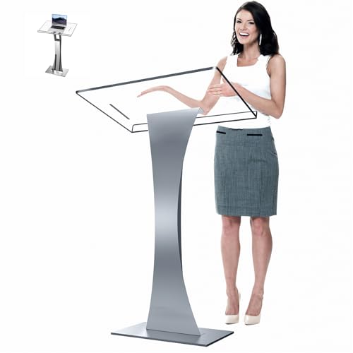 42.5" Acrylic Podium Stand, Pulpits for Churches with Iron Stable Bottom, Lectern with 10MM Thickened Acrylic Countertop, Multi Function Pulpit for Classroom Music Concert Wedding Conference