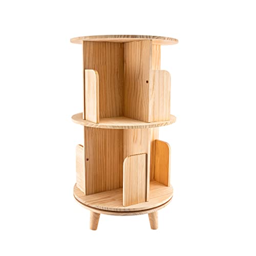YIYIBYUS 2 Layers 360 Rotating Bookshelf Display Bookcase Floor-Standing Storage Rack,Rotating Bookshelf 360 Display Stackable File Tray Office Desktop File Organizer