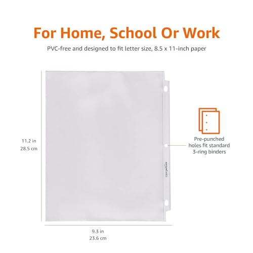 Amazon Basics Heavy Duty Sheet Protectors for 3 Ring Binder, Top Loading, Clear Plastic, 8.5 x 11 inch, 500-Pack