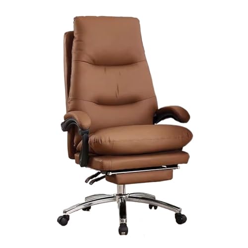 hezhuhe2258 Office Chair Home Office Chair Leisure Comfortable Padded Desk Bedroom Study High Back PU Leather Adjustable(Brown)