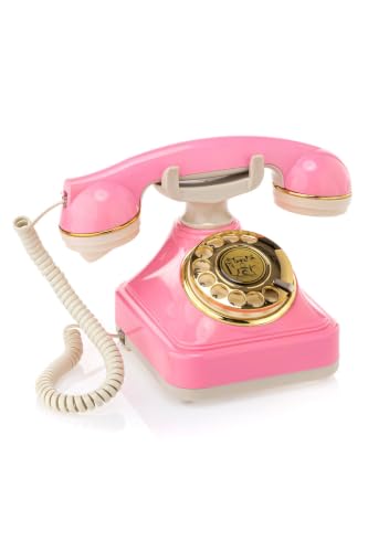 Decorative Rotary Phone 7.5 x 6.3 x 5.1 inches Pink Polyester Classic Retro Style Landline for Home Office Living Room Nostalgic Accent Piece