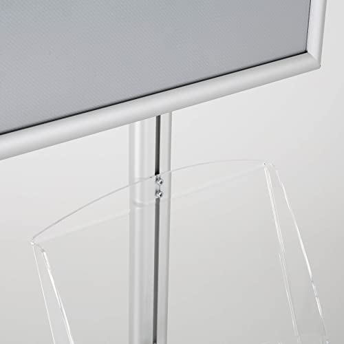 M&T Displays Free Standing Aluminum Display Stand Single Sided Document Brochure Sign Holder Front Loading Portrait Landscape Silver Snap Frame 1x(11x17) and 2 pcs Clear Acrylic Shelf 2x(8.5x11) Inch
