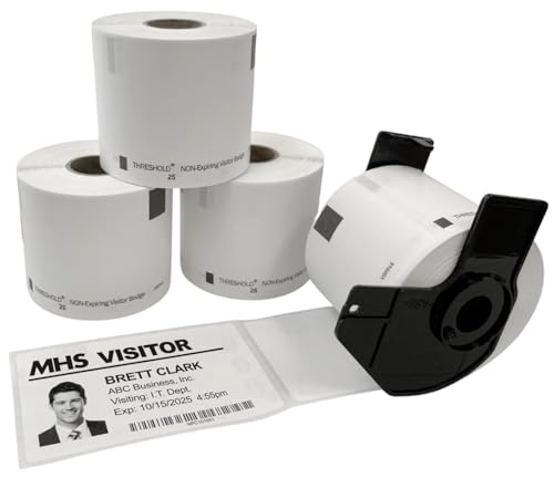 Threshold 4 -Inch Visitor Badges on a Roll | 4 Rolls (1,000 Badges) Compatible with Brother Direct Thermal Printers | Name Tag Stickers | Hospital, Office & Secretary Supplies | Visiting Badge