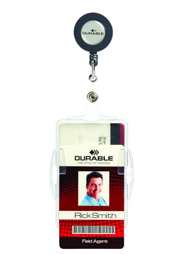 Durable Badge ID Card Holder, Open Face & Badge Reel, 3.75"x2.75", 10 Pack