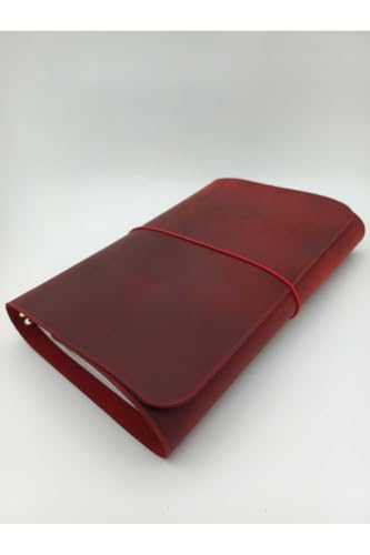 Handmade A5 Genuine Leather Journal Cover - Inner Fold Design - Customizable Personalization - Red Leather - Appropriate for Notebooks & Planners - Unique Gift