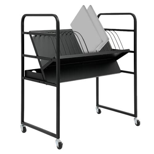 MARTEXBUY Laptop Charging Cart, 16 Slots Mobile Open Charging Station, Up to 14 in Device Size, Storage Rack on Wheels for iPads, Chromebook, Tablet, Laptop, Ideal for Classroom, Office, School