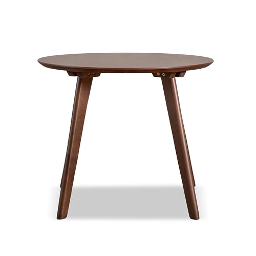Furniture of America Callum Mid-Century Modern Solid Wood 2 Piece Brown Round Side Table Set with Upholstered Chair, Easy Assembly, for Home, Office, Living Room, Walnut