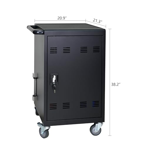 ZenithX 32-Bit Tablet Laptop Storage Basket for Mobile Charging Trolley - Black Plastic Organizer with Cable Management & Removable Doors