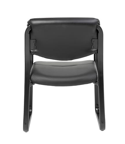 BOSS Office Products Leather Sled Base Side Guest Chair, Black