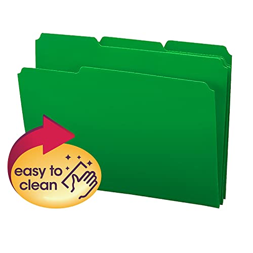 Smead 10502 Waterproof Poly File Folders, 1/3 Cut Top Tab, Letter, Green, 24/Box