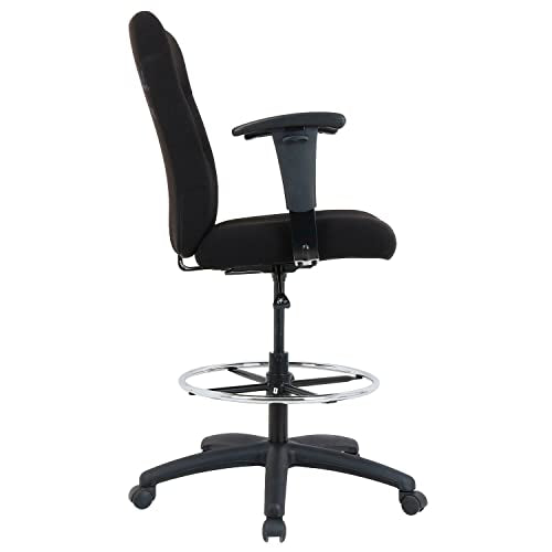 Global Industrial Drafting Stool, Fabric, Black, Adjustable Arms, High Back