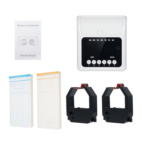 Electronic Time Clock with 100pcs Cards 2 Sided Monthly & Weekly and 2PCS Ink Ribbon Employee Attendance Machine with Multi-Language