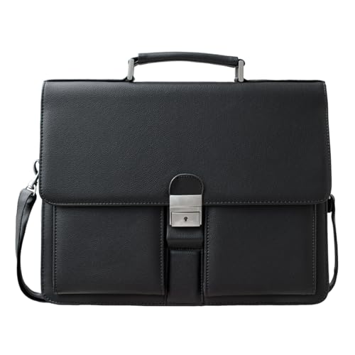 Mens Leather Briefcases Office Attorney Attache Case Ideal Gift Messenger Bag w/Padded Compartment for 14" Laptop, Black