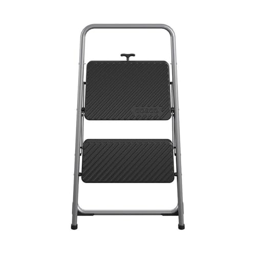 Pemberly Row 2-Step Folding Step Stool, 28.15 H x 17.32 W x 17.95 D, Platinum Finish, Lightweight ANSI Type 3 Household Stool with Slip-Resistant Steps, Stable Design for Easy Storage and Cleaning