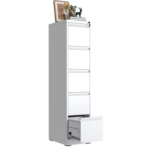 VIYET 5-Drawer File Cabinet with Lock.Vertical Steel Storage for Letter/Legal/A4 Size Folders,Anti-Tip Safety Design,White